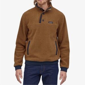 Patagonia Shearling Fleece Button Pullover in Bear Brown Navy Size XL